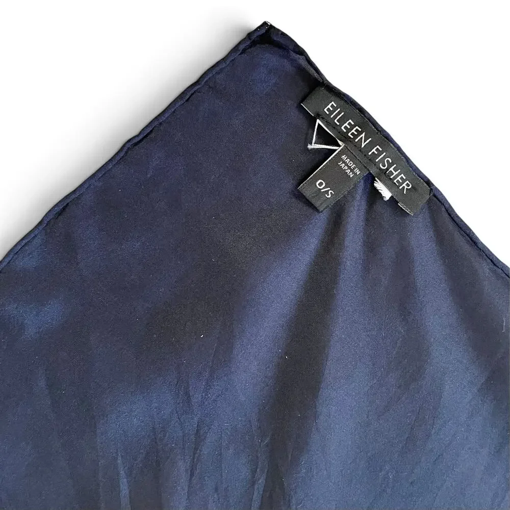 Eileen Fisher Shibori Navy Blue Turquoise Hand-Rolled Silk Scarf OOAK